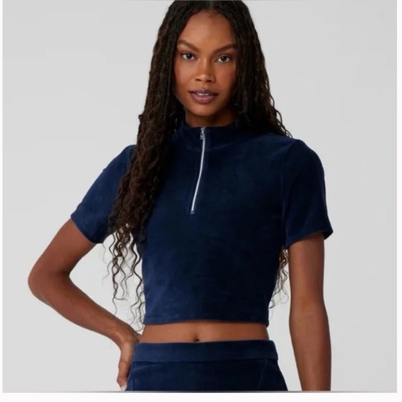 Alo Yoga Micro Corduroy Winter Break Mock Neck Top Navy Size XS NWT - Picture 1 of 10
